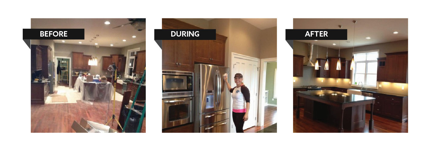 Before, During, and After photos of a home cleaning.